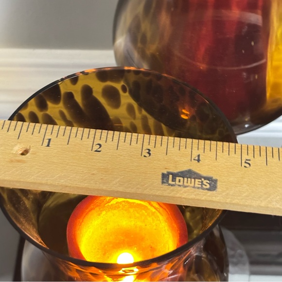 Vintage Twisted Amber Glass Pedestal Candle Holders Set of 3 - Picture 8 of 8